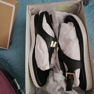 Michael Kors Black Sandals with Gold Accent